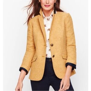 Talbots  Shetland Wool Blazer in a mustard yellow herringbone tweed pattern 0P